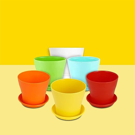 PLASTIC POT WITH BOTTOM TRAYS (PACK OF 6 PCS)