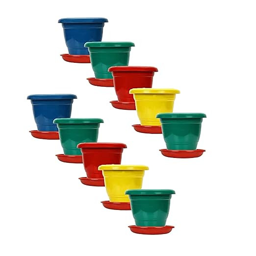 PLASTIC POTS WITH BOTTOM PLATES -10 INCH (PACK OF 10 PCS)