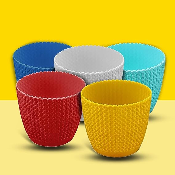 PLASTIC UNICON POTS ROUND MULTICOLOR (PACK OF 5 PCS)