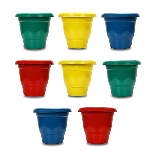PLASTIC POT MULTICOLOR  10 INCH (PACK OF 8 PCS)