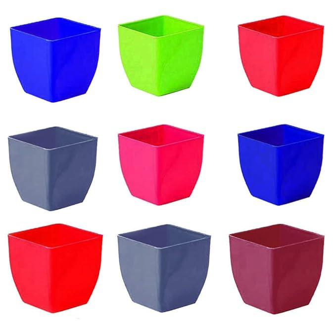 PLASTIC POT (COMBO) MULTICOLOR 9CM (PACK OF 9 PC)