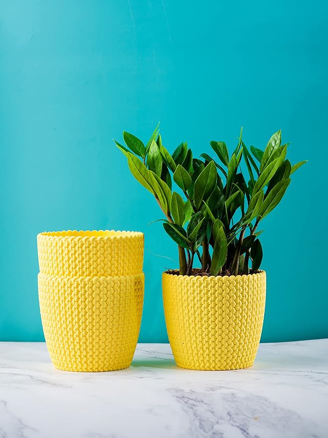 PLASTIC POT YELLOW 5 INCH (PACK OF 3 PC)