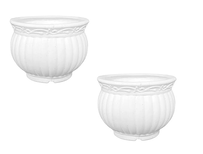 PLASTIC POT WHITE ROUND 8 INCH (PACK OF 2 PC)